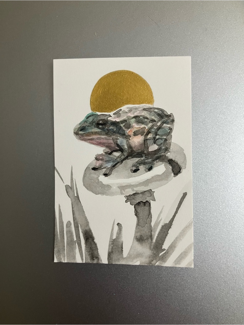 Original tree frog painting miniature realism art sumi-e style artwork USA